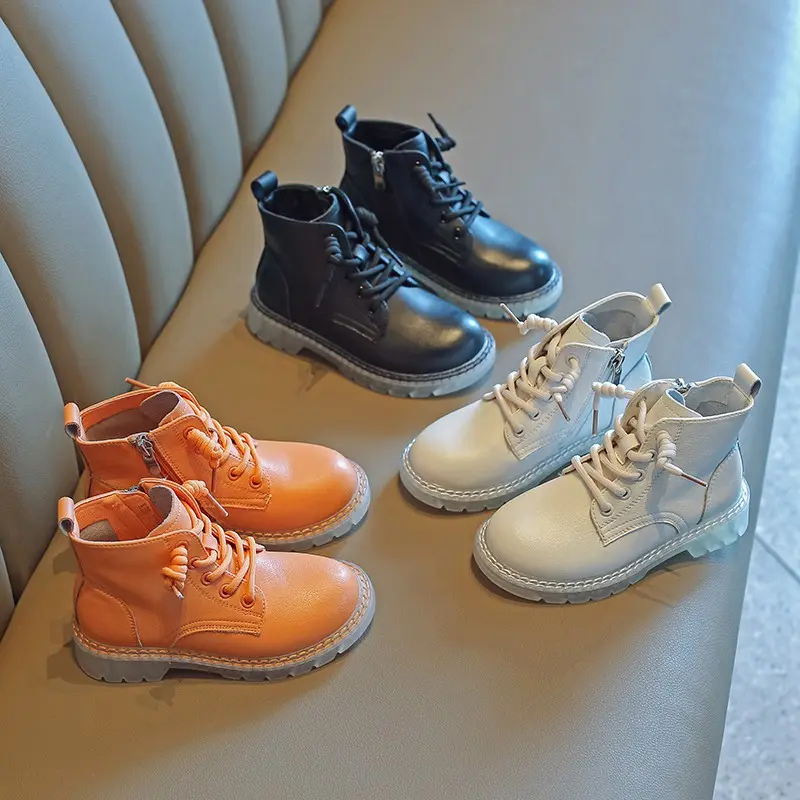 Korean British Style Boots For Boys And Girls With Soft Soles And Non-slip Zipper Shoes