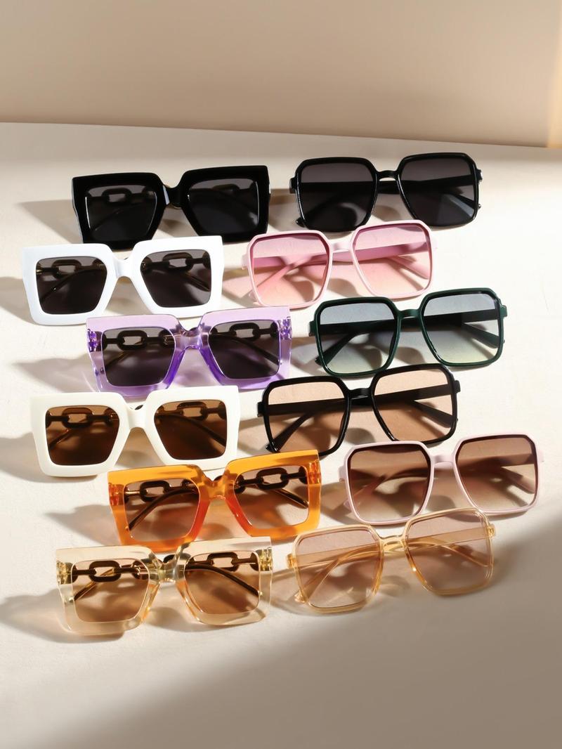 Product Introduction of Unisex Mixed Style Chain Temple Decor Large Frame Sunglasses Set, Trendy Casual Tinted Lens Sunglasses for Travel Use, Fashion Accessories for Outdoor Activities 3