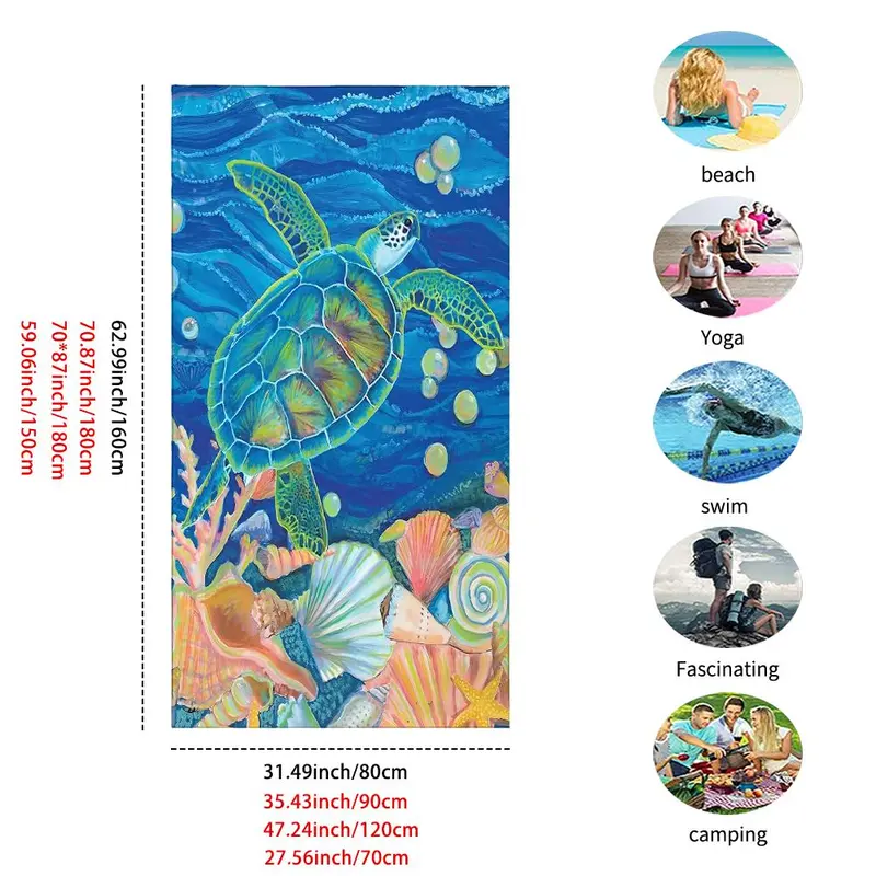 Sea Life Pattern Beach Towel, Soft Quick Drying Towel, Multipurpose Travel Towel for Swimming, Yoga, Surfing, Camping 1