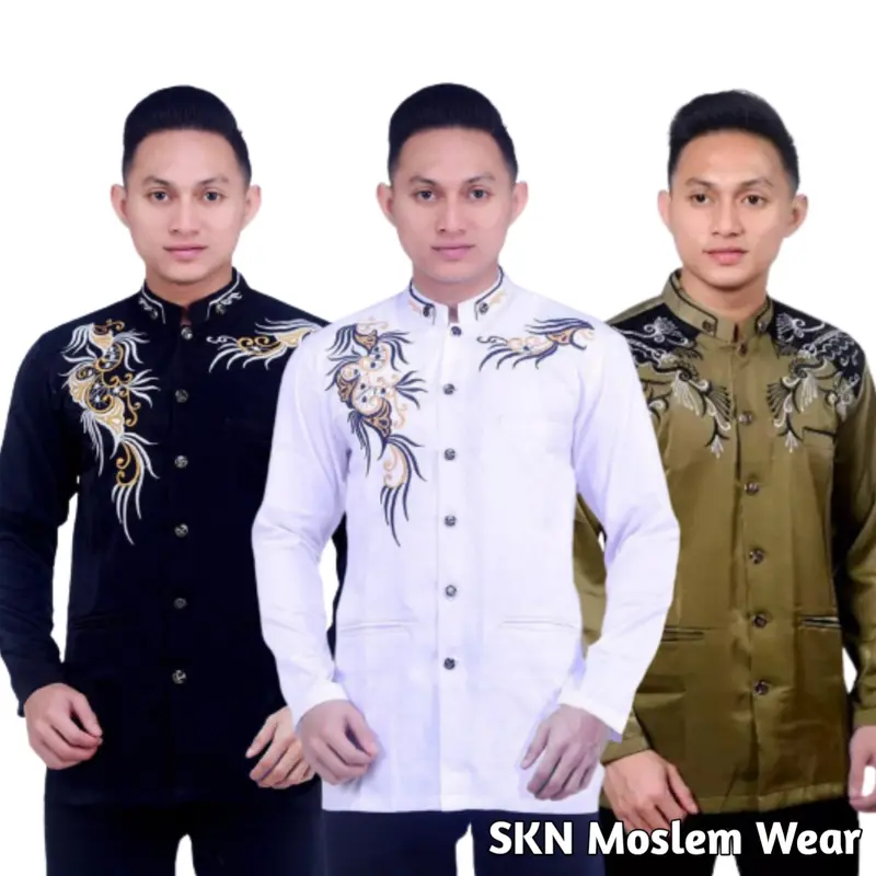 SKN Jasko Bordir Motif KIPAS Baju Jas Koko M L XL XXL 3L 4L 5L Jumbo Pria Kain High Twist Premium Hitam Putih 0