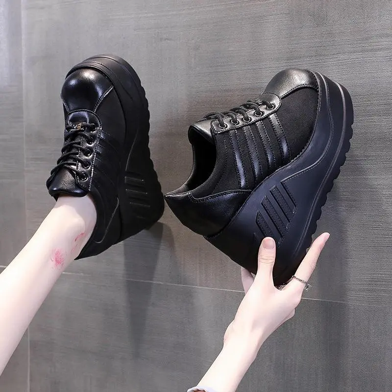 Brand New Punk Street Fashion Black Gothic Style Girls Cosplay Platform High Heels Sneakers Wedges Shoes Woman Pumps Big Size 43