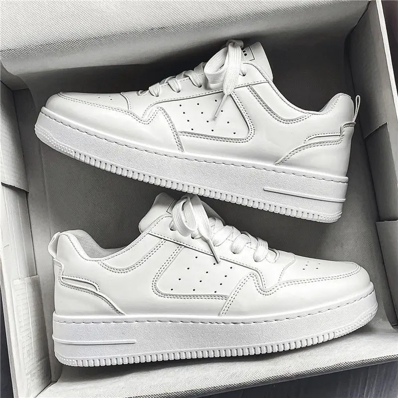 bestall Christmas Men's Shoes Fashion White Sneakers For Men Lace up Skateboard Board Shoe Thick Sole Versatile Vulcanized Shoes Zapatillas Hombre