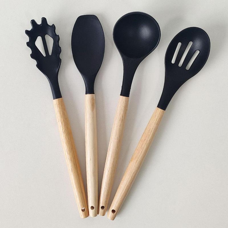 Silicone Cooking Utensils Set, 12pcs/set Including Spatula, Spoon, Tongs, Whisk, Storage Bucket, Kitchen Cooking Utensils Set, Kitchen Accessories 8
