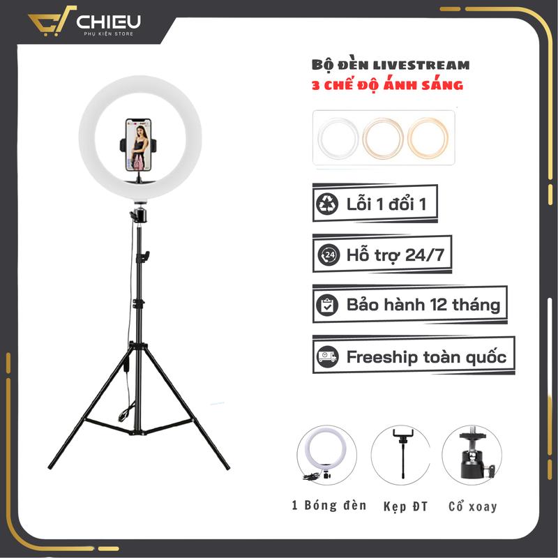 Đèn Livestream size 33 cm và chân 2m1 Hỗ Trợ Chụp Ảnh Make up Trang Điểm nhiều Chế Độ Sáng Phụ Kiện Selfie phụ kiện chụp ảnh chân dung