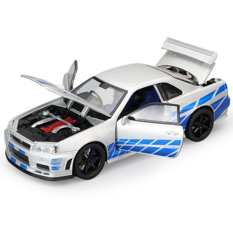 Product Introduction of 1:32 Scale Nissan GTR R34 Alloy Car Model Diecast Car Sound Light Car Lovers Collection Kids Birthday Gift Metal Boys Toys 6