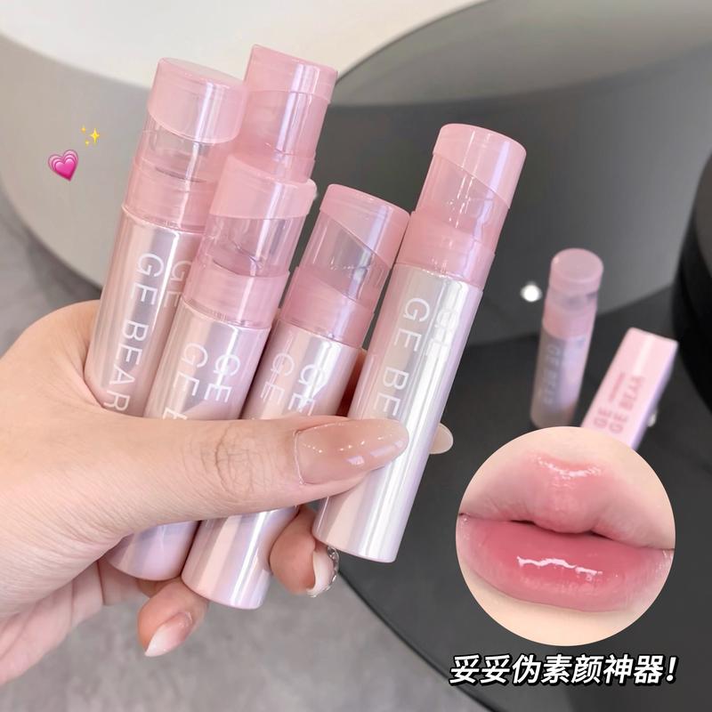 Women Son Bóng Giữ Màu Trong Suốt, Gấu Gege Và Gogo, Cảm Giác Nước, Dạng Thạch, Dưỡng Ẩm, Cảm Giác Trong Suốt, Dễ Thương Và Gợi Cảm, Son Môi Dạng Nước Nhẹ Cosmetic 1