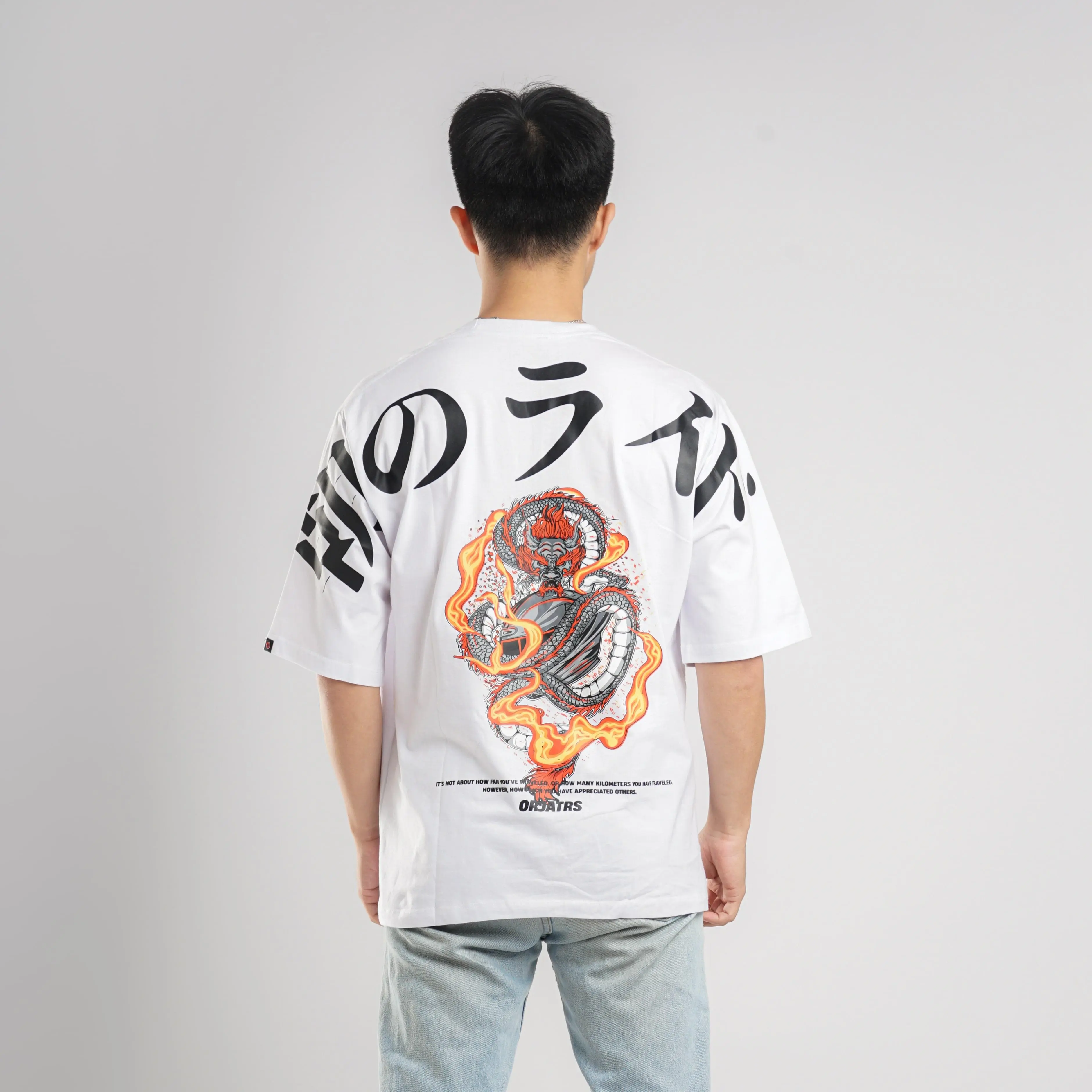 Orijiattires Kaos Oversize Pria Wanita Dragon White Sablon Plastisol Cotton Combed Putih M L XL (WD020VZ)