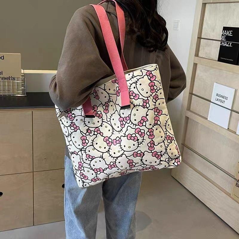 Product Introduction of Túi Vải Bố, Thiết Kế Hello Kitty Dễ Thương, Dành Cho Nữ, Hàng Mới Về Năm 2024, Túi Đeo Vai Hello Kitty Hoạt Hình, Thích Hợp Đi Lại, Túi Tote Đeo Vai 17