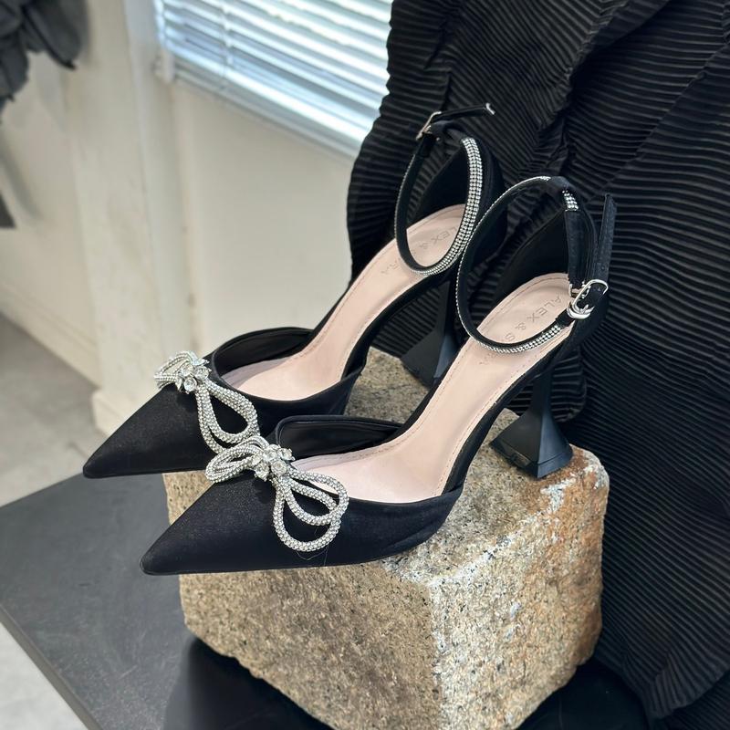 AL09 - Giày Cao Gót Alex&Sara Lụa Satin Nơ Đính Đá Nữ
