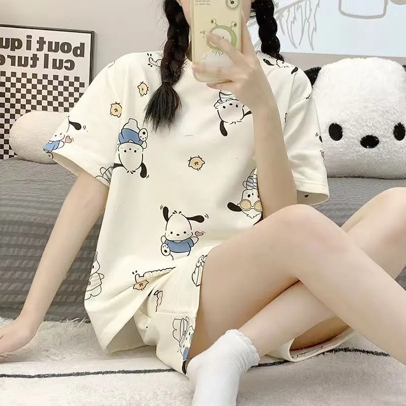 Bộ Đồ Ngủ Nữ, Phong Cách Mùa Hè, Ngắn Tay, Thích Hợp Cho Học Sinh, Áo Mặc Bên Ngoài, Quần Đùi Ngắn Tay, Mỏng, Mặc Nhà, Phổ Biến Trực Tuyến, Bộ Hai Mảnh, Dành Cho Nữ