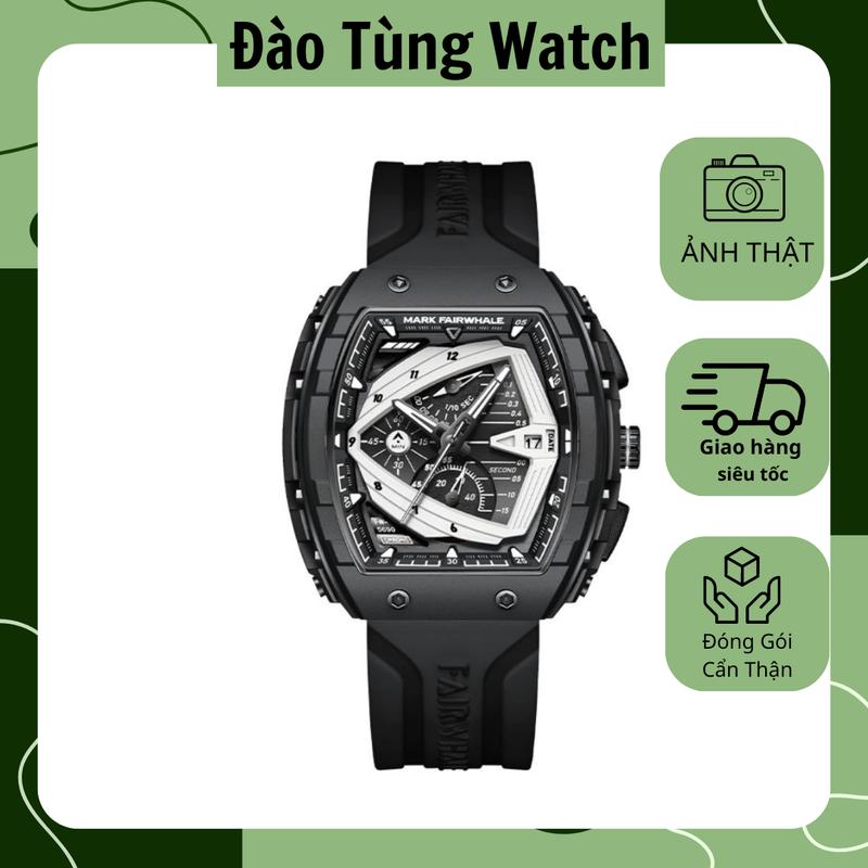 Đồng Hồ Nam MARK FAIRWHALE Watch Thùng Rựu Pin Thạch Anh Thời Trang Dây Silicon Analog Size 45mm Đeo Tay Caro