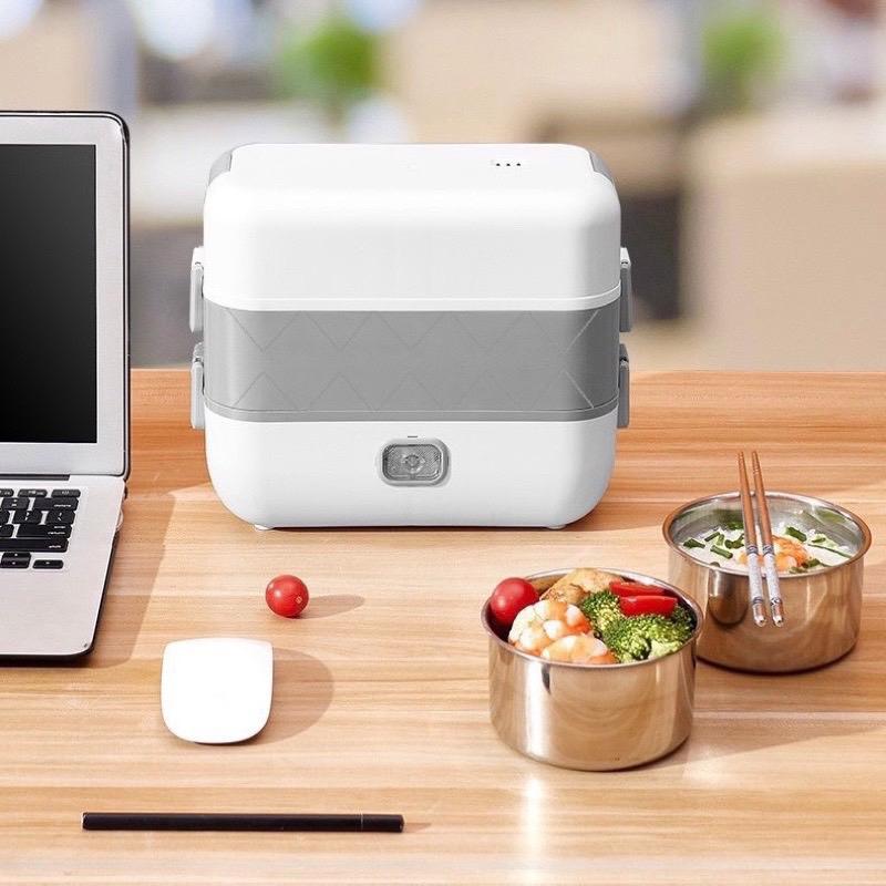 Hộp Cơm Cắm Điện COOKING LUNCHBOX Hộp Cơm Văn Phòng 2 Tầng 4 Bát Inox Có Chức Năng Giữ Nhiệt, Hâm Nóng và Tự Nấu Chín Nồi Nhôm Bên trong Black noicom mini nồi com điện đa năng 4 ngăn