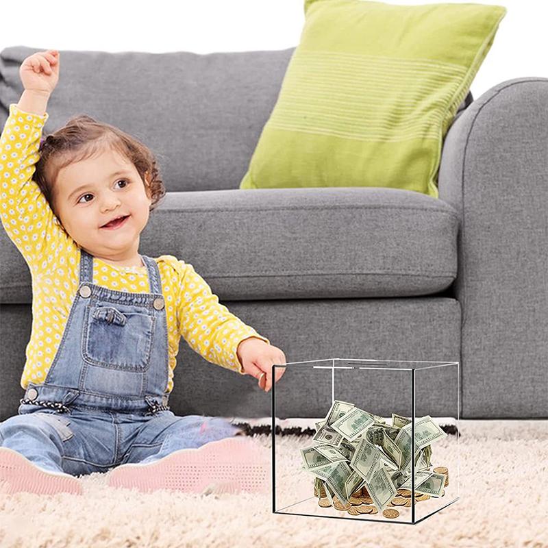 Product Introduction of [HHH]1Pc 12CM Transparent Acrylic Children's Piggy Bank Is Not Advisable Square Large Capacity Money Saving Box Coin  Box 22