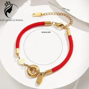 Dilapisi emas 18 karat Kalung Tangan Tali Merah - Desain Premium, Kualitas Tinggi, Tidak Pudar, Pengiriman Cepat, Makna Indah - Perhiasan Tangan yang Elegan dan Berarti harian tutanium gelang & bangle XL-10-19 Emas Wanita