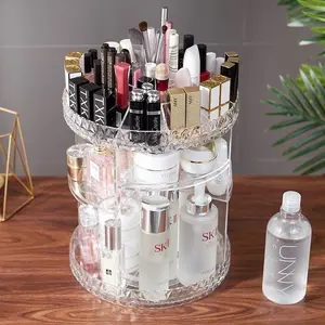 (COD) Rak Make Up Kosmetik Petak Acrylic – Putar 360 Derajat, Diamond Transparan, Organizer Makeup Penyimpanan