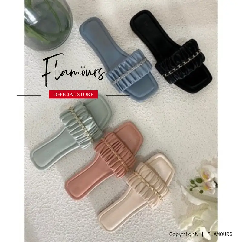 sendal wanita flat slide busa tipis nyaman empuk cone straps aul By Flamours 0