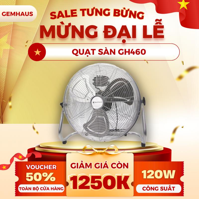 [Không tích điện] Quạt sàn Gemhaus 120W khung thép - sức gió mạnh mẽ với 3 chế độ điều chỉnh. Quạt Fan