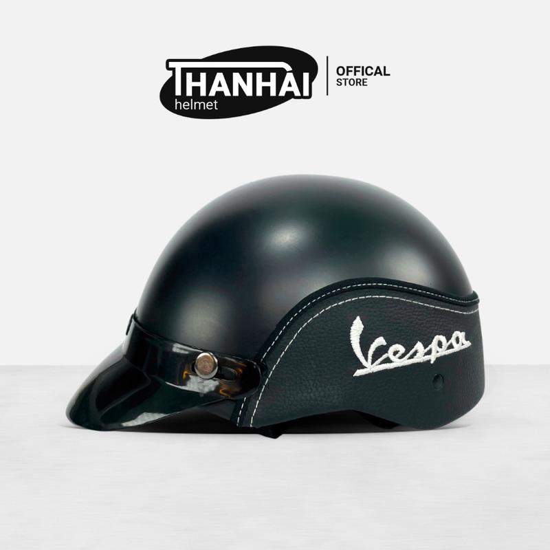 Mũ Bảo Hiểm Nữa Đầu Vespa Bọc Da Thêu Phụ Kiện