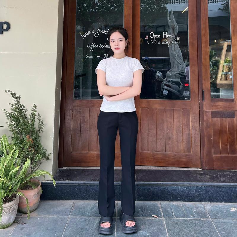 [M007]QUẦN ỐNG LOE NỮ CẠP CAO 2 CÚC HACK DÁNG VẢI TUYẾT MƯA ĐẸP FORM EO NHỎ Women Voi Pants Ong 3