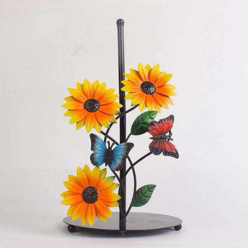 Product Introduction of Sunflower & Butterfly Design Paper Roll Holder, 1 Count Creative Household Iron Art Storage Rack, Paper Towel Holder for Home Bathroom Kitchen 3