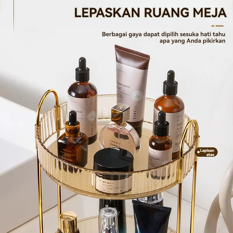 Rak Penyimpanan Makeup 1/2/3 Lapisan Berputar Putaran Rotasi 360° Organizer Makeup Organizer Parfum Penyimpanan Kosmetik Berputar Rak Bumbu 3