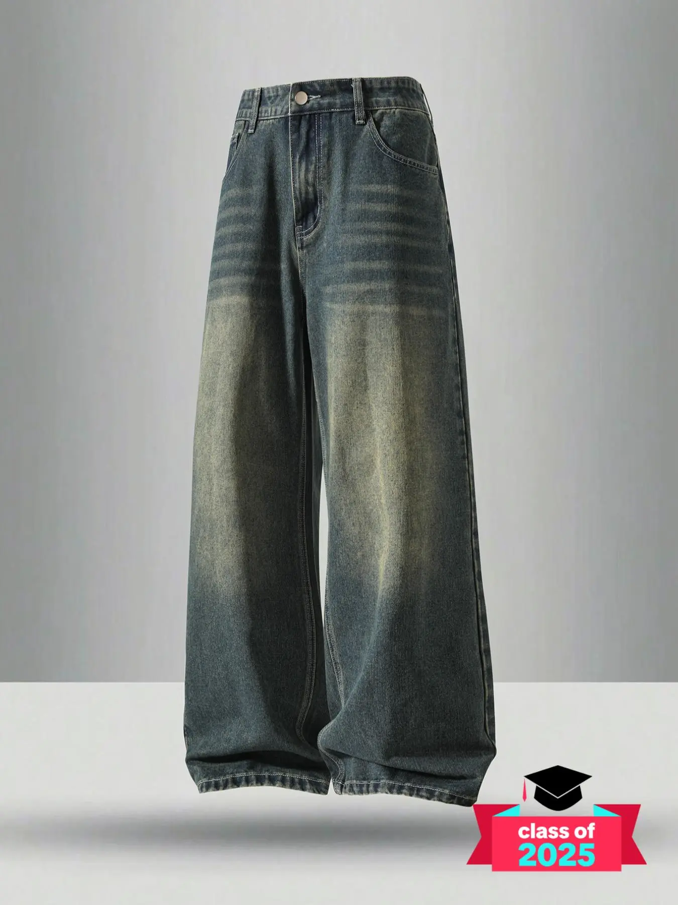 Men's Vintage Wash Pocket Wide Leg Jeans, Loose Casual Comfy Denim Pants for Daily Wear, Woven Bottoms for All Seasons, Jeans for Men, Cotton, Baggy Jeans Outfits, Washed Jeans, Menswear