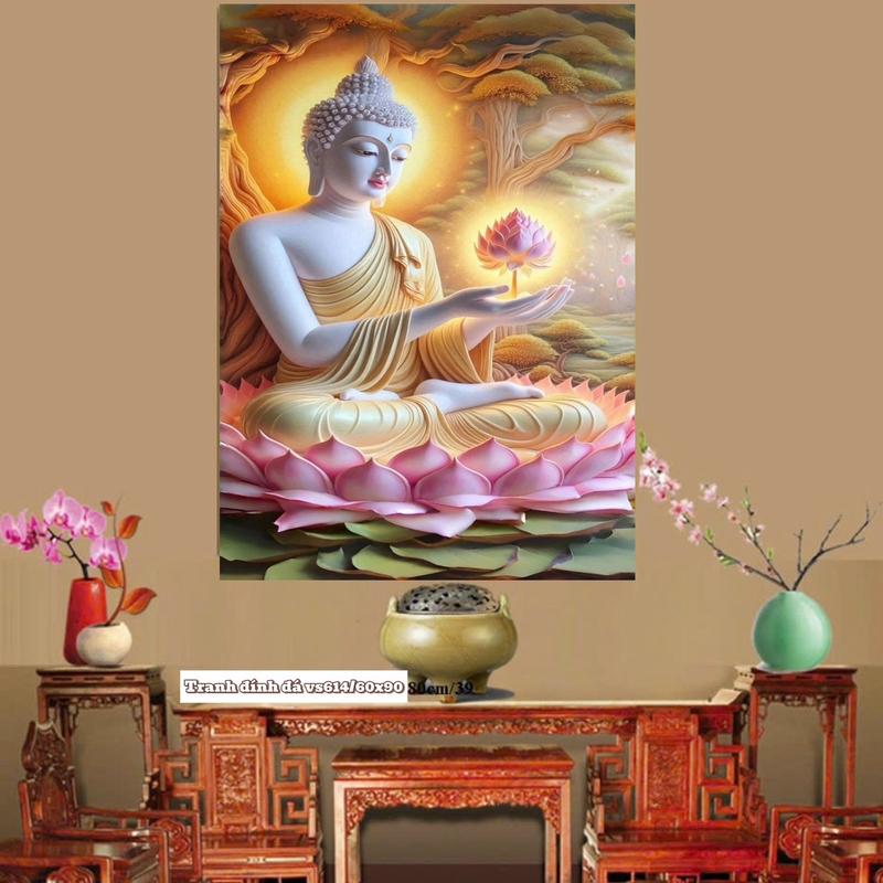 Tranh Đính Đá Phật Thích Ca Vs614(60x90cm) Chưa Đính Handmade Thêu Chữ DIY Làm Đồ Handmade