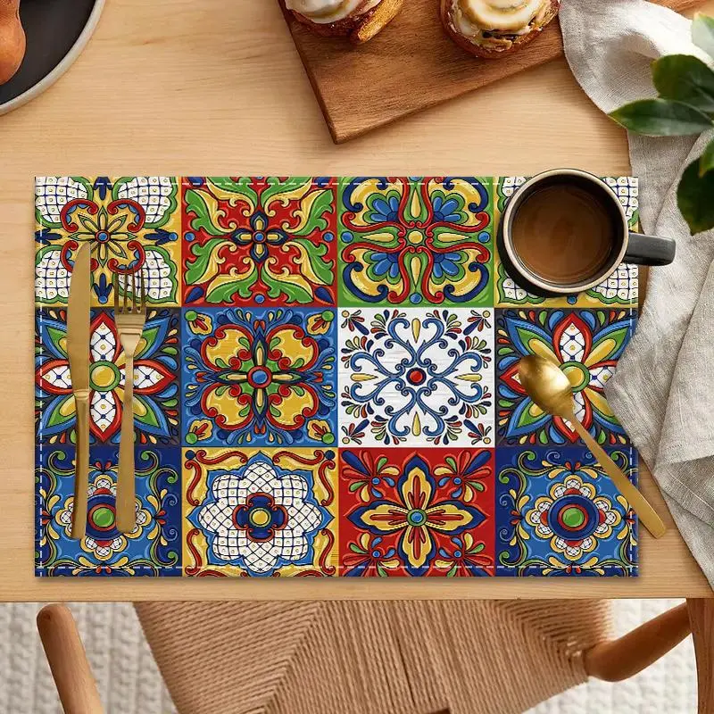 Floral & Geometric Pattern Placemat, 1/4/6/8/12pcs Colorful Table Mat, Decorative Placemat for Home Kitchen Dining Room