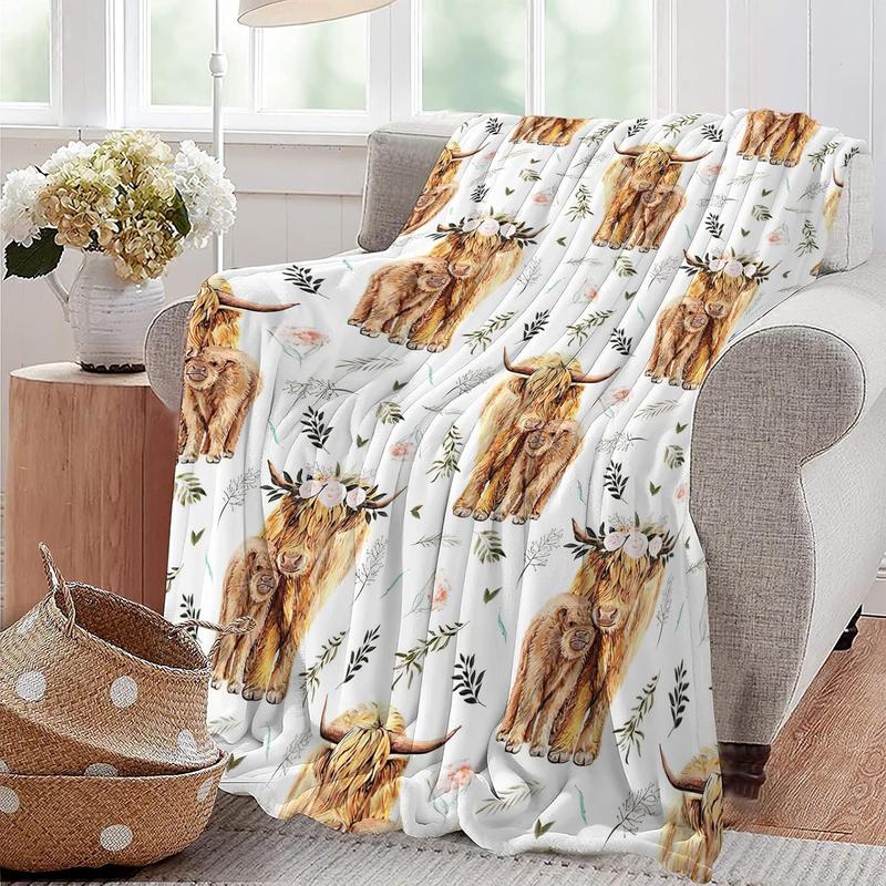 Highland Cow Print Blanket, 1 Count Soft Warm Throw Blanket, Air-conditioned Room Blanket, Warm Nap Blanket for Home Office Travel 4