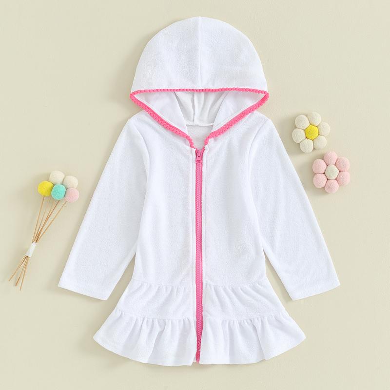 Product Introduction of Kids Girl Hoodie Dress Solid Color Ruffled Zipper Long Sleeves Beach Dress for Toddler Baby Spring Clothes 47
