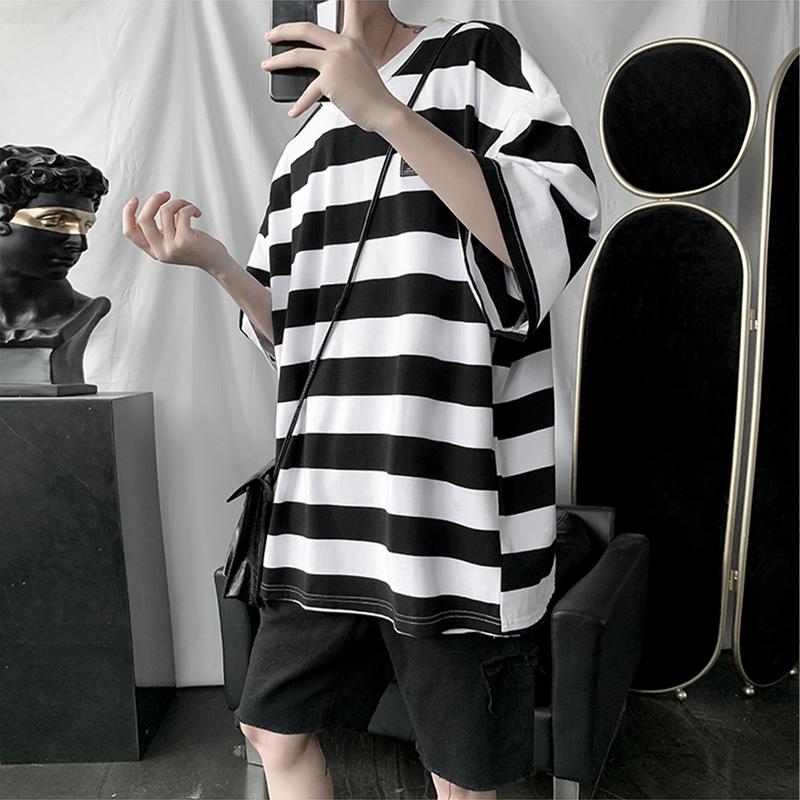 Product Introduction of Vintage striped T-shirt men's clothing Korean-style comfortable fine cloth fashion unisex clothes 21