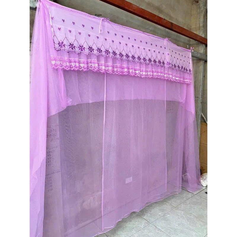 Màn Dây Tuyn Thái Mắc 4 Góc - Mắc Màn Khung Họa Tiết Thêu Hoa Đẹp Mắt - Xưởng Màn Huy Hoàng bao trùm man mềm trắng 4