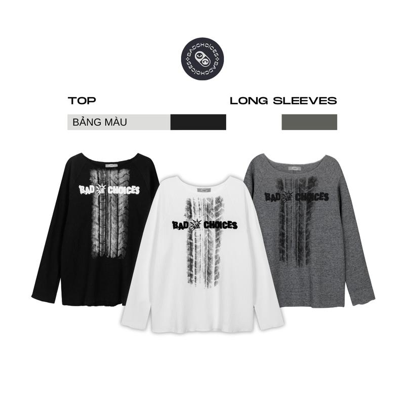 Bad Choices | Áo thun tay dài vải Tổ ong in hình form rộng