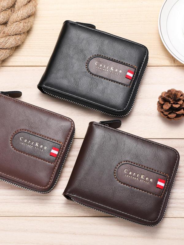 Men's Vintage Letter Pattern  Zipper Short Wallet, Casual Multi-functional Short Wallet for Daily Used, Retro Style Wallet for Men 8