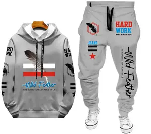 C0D-STELAN SWEATER HODDIE+CELANA JOGER KEREN MOTIF WILD FEATHER Pria Setelan