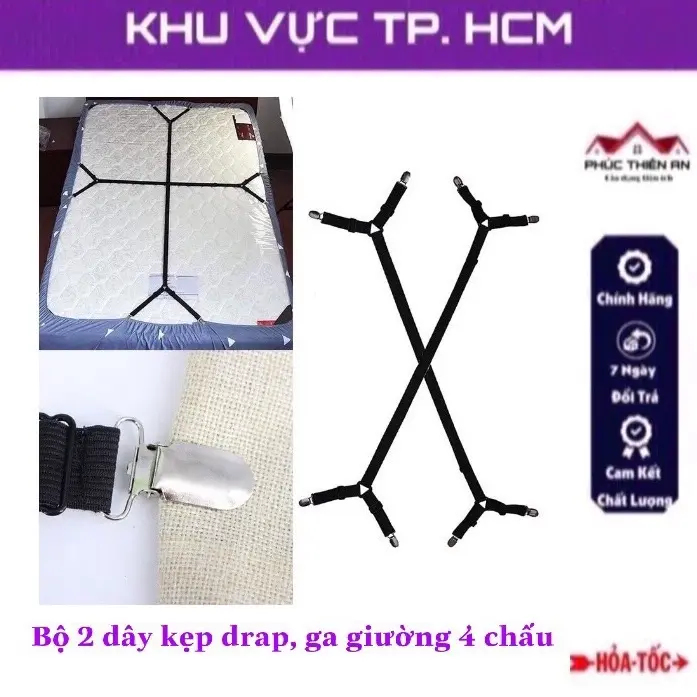 Bộ 2 dây kẹp drap, ga giường 4 chấu - chắc chắn, siêu bền