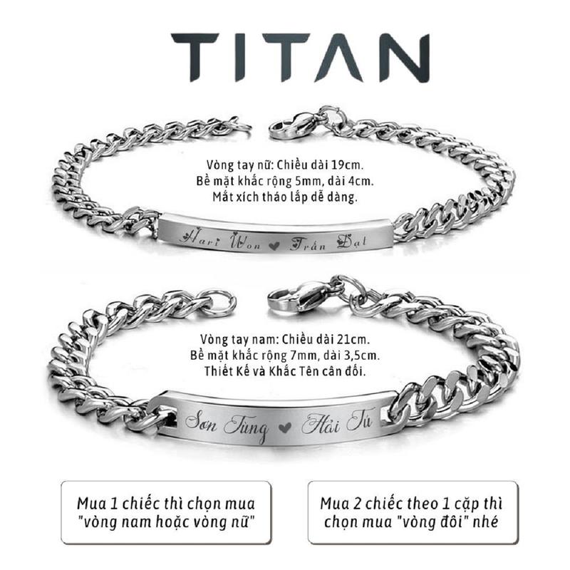 Vòng tay đôi xích nam nữ khắc tên theo yêu cầu Titan hợp kim titan cao cấp, lắc tay nam nữ Dài lắc bạc Titan không gỉ, vòng tay nữ tình yêu quà tặng Titanshop