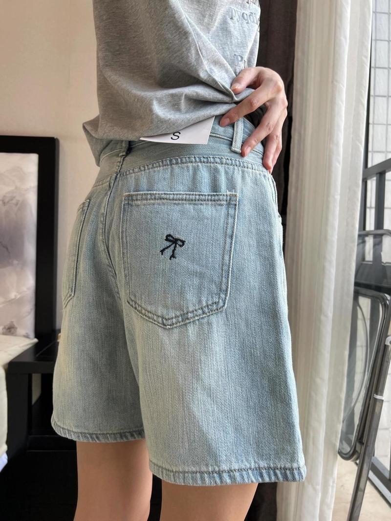 Product Introduction of # Ss24 Embroidered Bow Light Color High Waist Straight Denim Shorts Women's Summer plus Size Plump Girls Wide Leg Loose Cropped Pants 3
