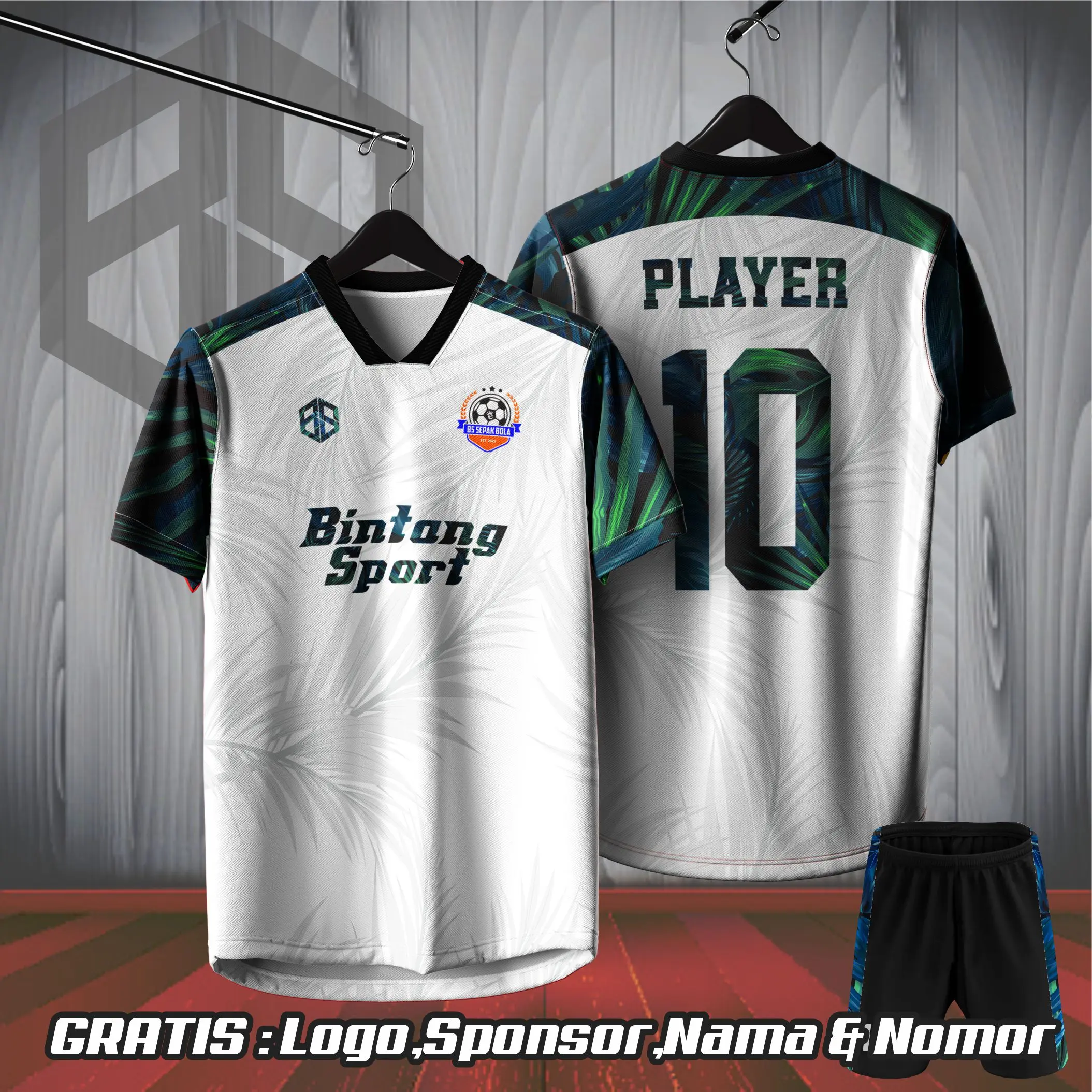 Jersey Bola Jersey futsal Printing jersey badminton Green Leaf Printing Baju