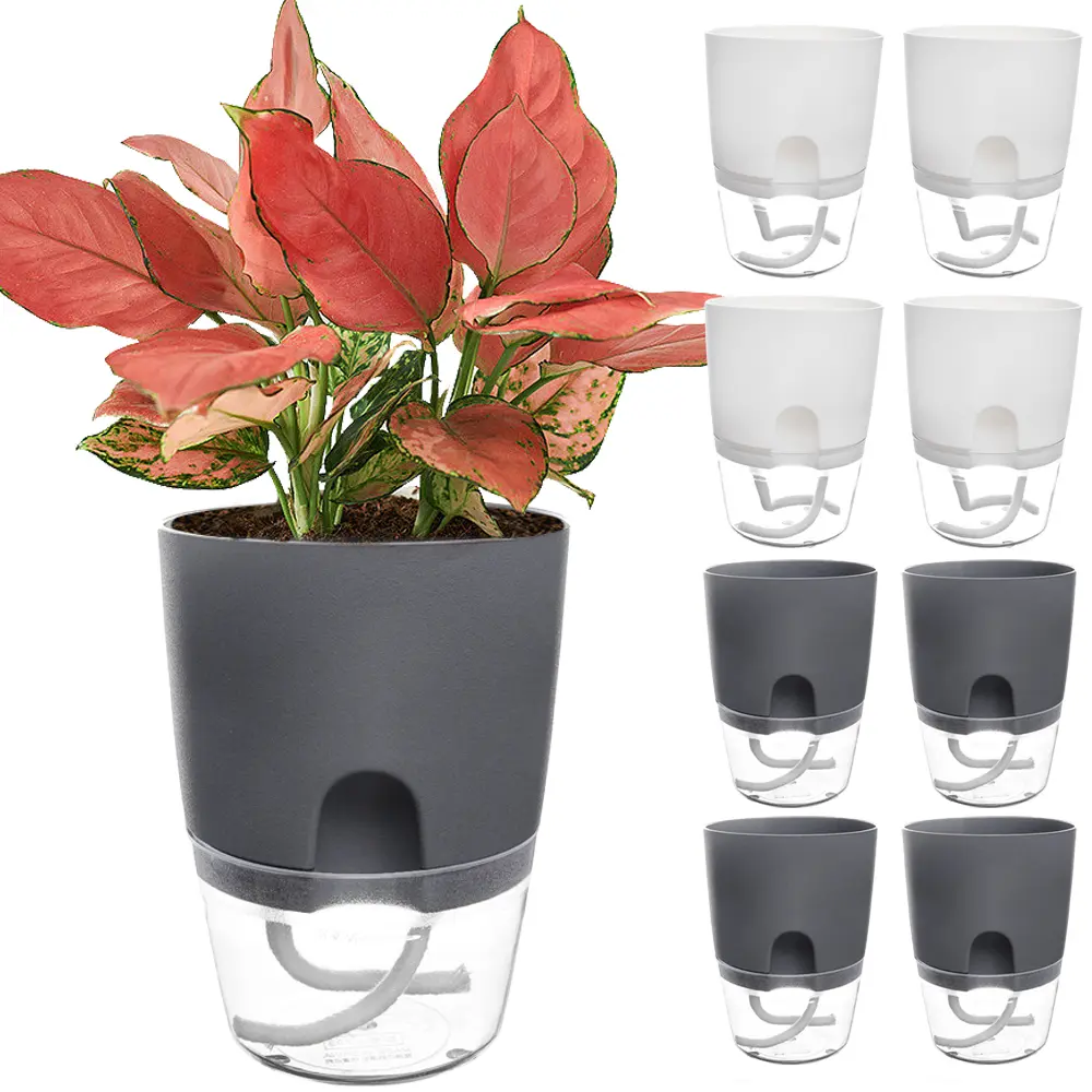Double Layer Plastic Flower Pot Self Watering Flower Pot Cotton Rope Watering Plant Pot Household Accessories