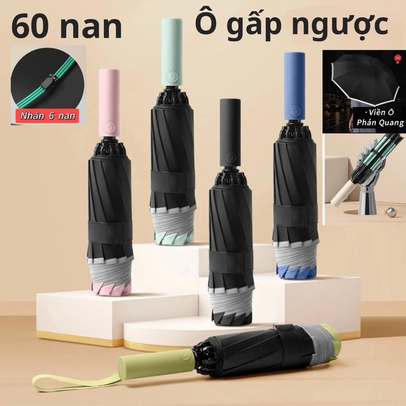 [Phản Quang] Ô Gấp Ngược Chống Lật 60 nan, ô tự động gấp gọn dù che mưa nắng CAO CẤP  Chống Nước, chắn nắng chống tia UPF 50+