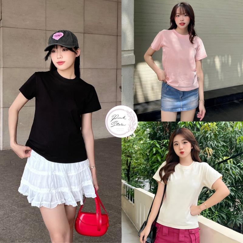 Áo Thun Baby Tee Nữ Trơn Dáng Ôm PINKSTORE29 Cổ Tròn, Tay Ngắn Đơn Giản A5784
