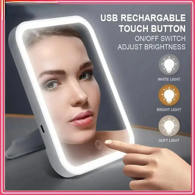 Portable Square Mirror with Led Light, Self Standing Makeup Mirror, Desktop Mirror, Room Mirror for Home, Modern Makeup Mirror, Vanity Mirror, Durable 5