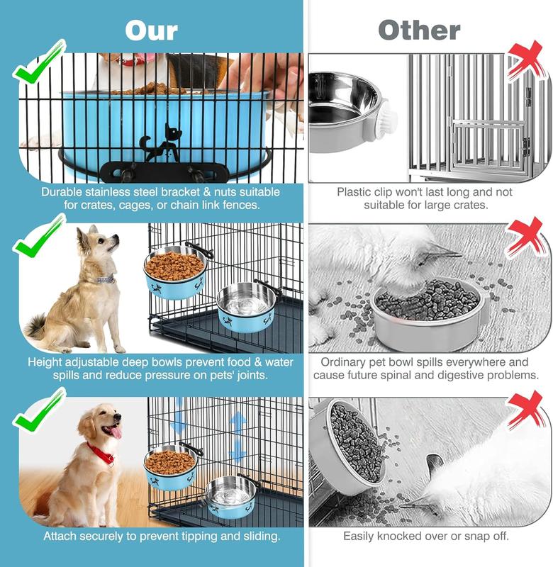 TikTok Shop Dog Crate Water Bowl No Spill 2 Pack Kennel Bowls Hanging Dog Kennel Water Bowls Mountable Dog Bowls for Crates Large Stainless Steel Pet Cage Accessories Feeder Dish for Cat