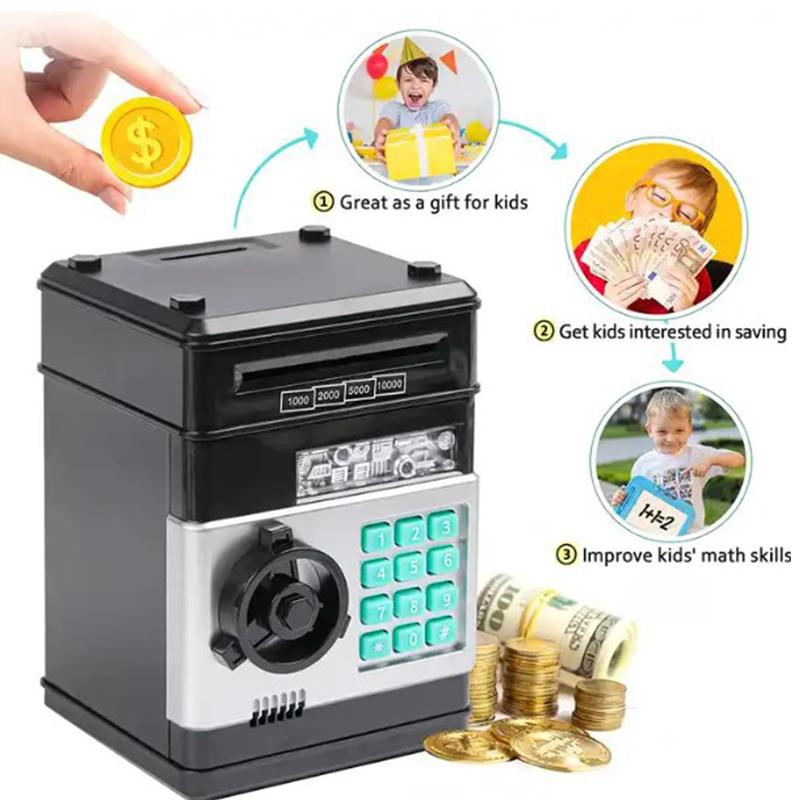 Product Introduction of Creative Piggy Bank Automatic Mini Safe Coins Cash Saving Money Box Password Counter Code Key Lock Coin Bank ATM Child Gift 25