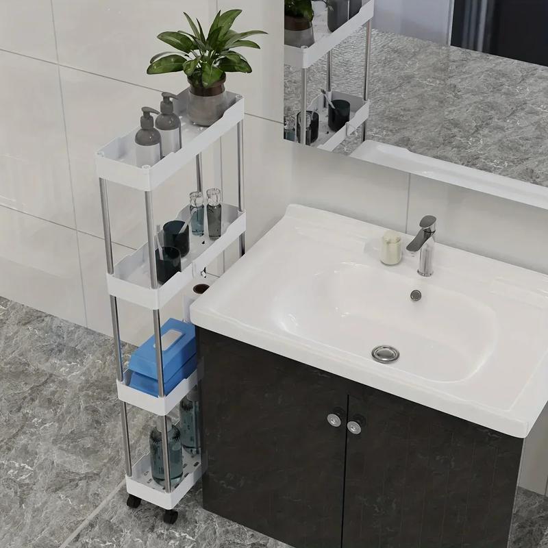 Product Introduction of Bathroom Storage Rack With Wheels 3/4 Layer Rolling Utility Cart Bathroom Storage Organizer Multi-purpose Corner Shelf 6