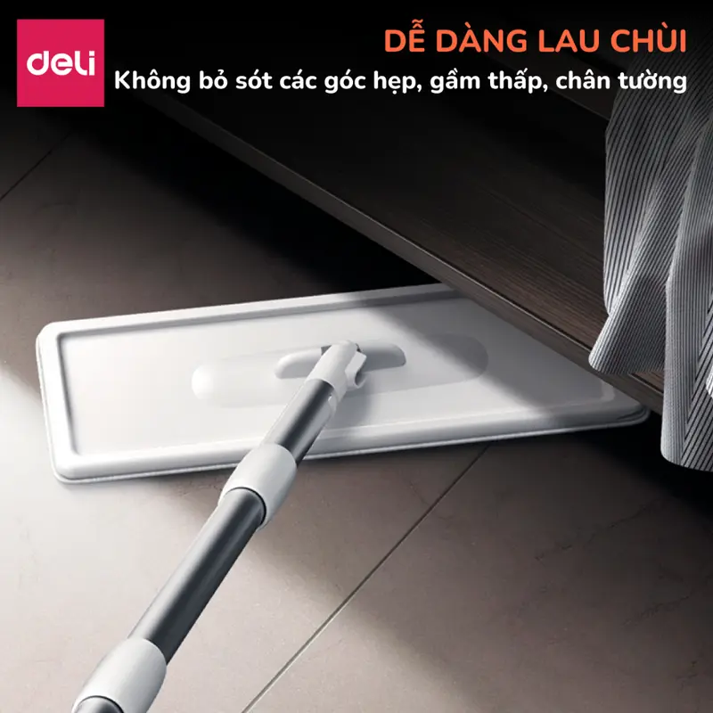 Cây lau nhà tự vắt có thùng 2 ngăn Deli, bộ chổi lau nhà 360 độ kèm bông lau microfiber siêu sạch, lau sàn nhà, sàn gỗ, kính và nhiều bề mặt khác Làm Sạch 4