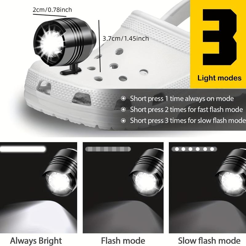 Headlights for Croc Shoes, 3 Light Modes Headlight for Shoes, Light Up Charm Accessories for Shoes, Clip on Headlights Flashlights 2