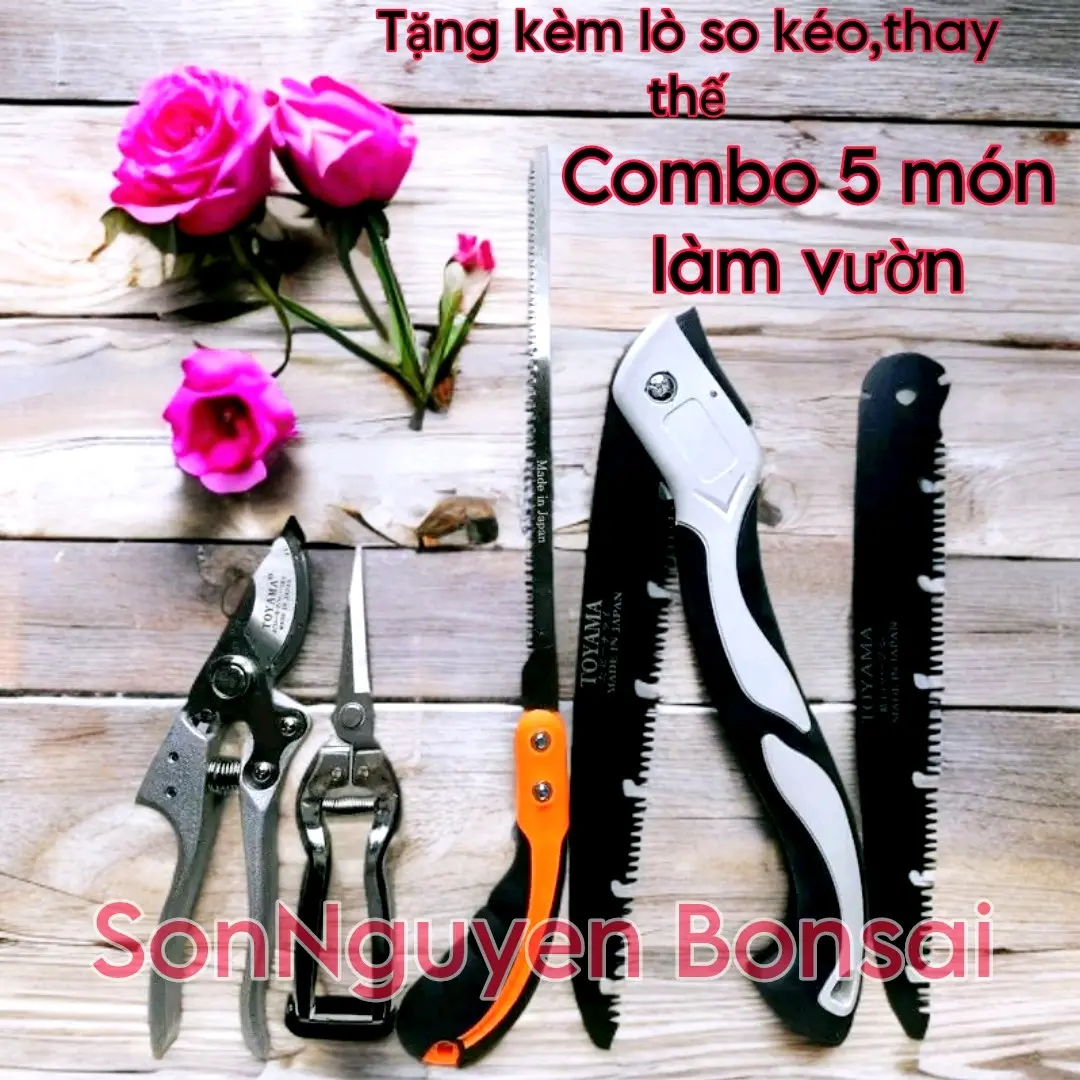 Combo dụng cụ làm vườn cắt tỉa 5 món làm vườn : kéo sk 5, kéo tỉa dăm , cưa lách , cưa cắt cành và lưỡi cưa ( tặng kèm lò xo thay thế) lam