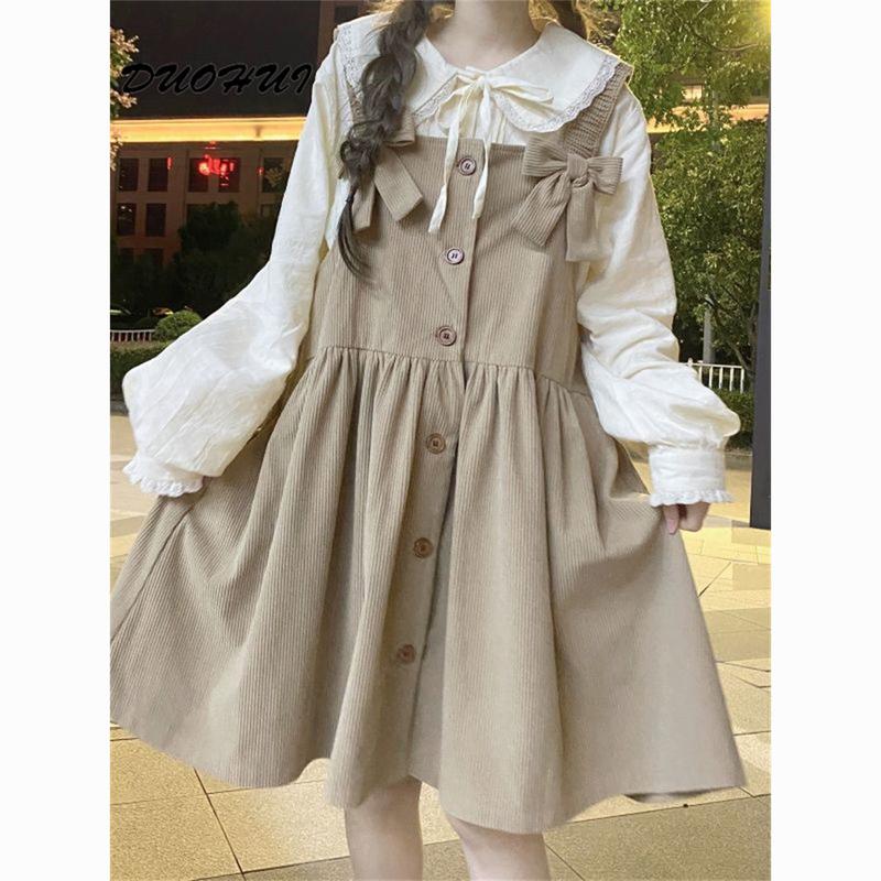 Tie Nơ Một Mảnh Duohui, Phong Cách Preppy Dáng Rộng Vừa Vặn, Dễ Phối Đồ, Dài Trung Bình Cho Nữ, Váy Phù Hợp, Hai Dây 7